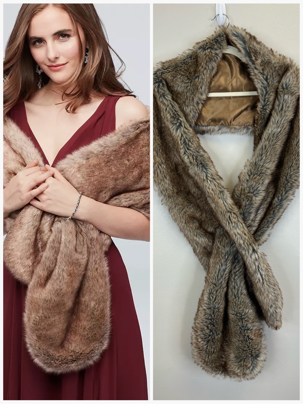 Wedding Event Pull Through Faux Fur Shawl Holiday Plus Size Formal Fall Winter